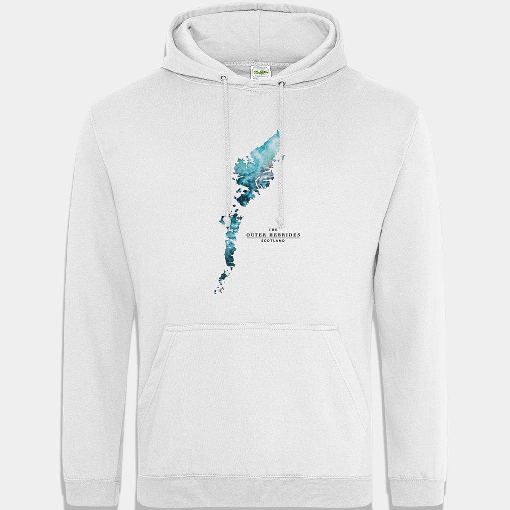 EJayDesign White / S Outer Hebrides Unisex Hoodie Watercolour Map