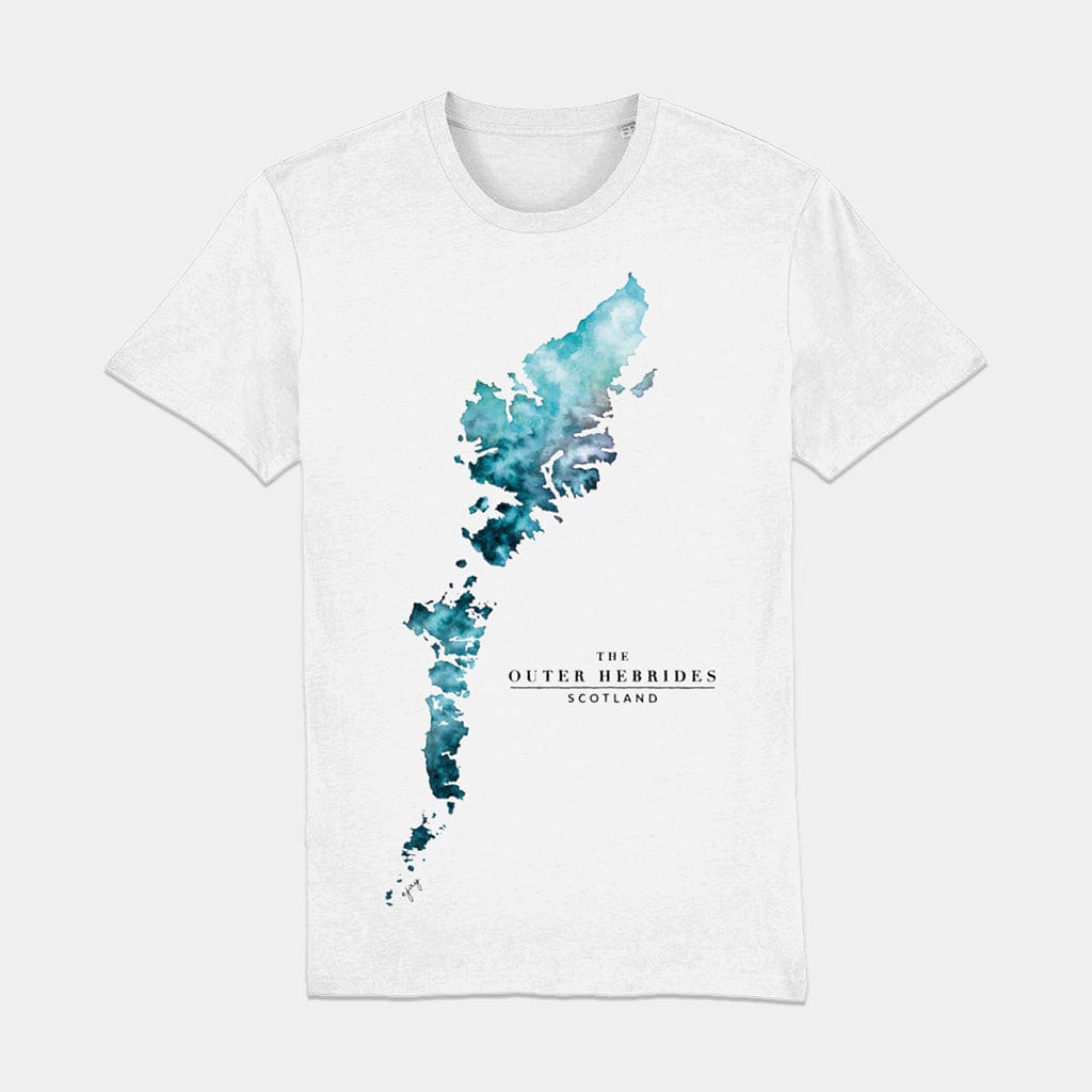EJayDesign S / White Outer Hebrides Unisex T-Shirt Watercolour Map