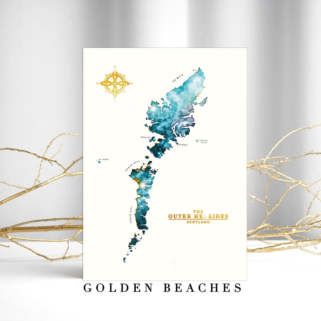 EJayDesign Outer Hebrides Watercolour Map - With Gold Beaches