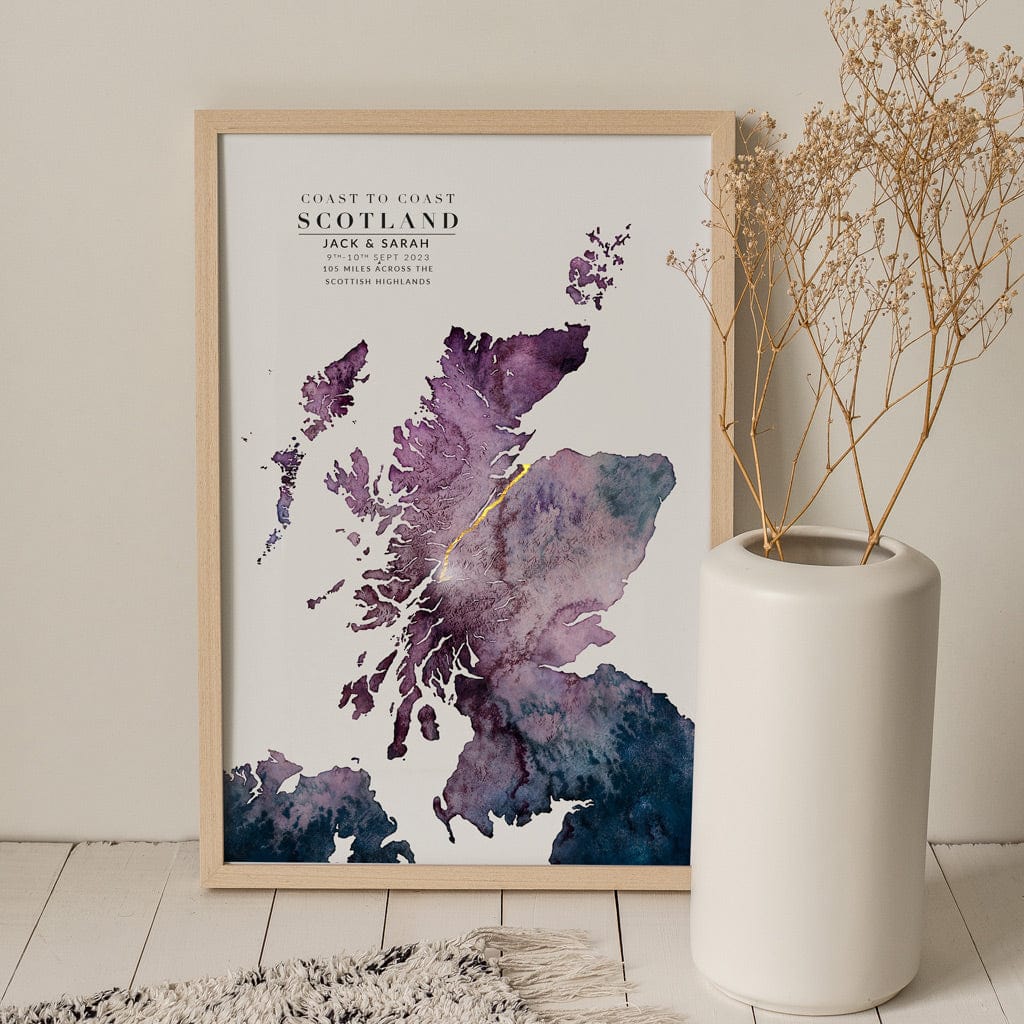 EJayDesign A3 Unframed (29.7 x 42cm) / Purple Scotland: Coast to Coast - Rat Race Map
