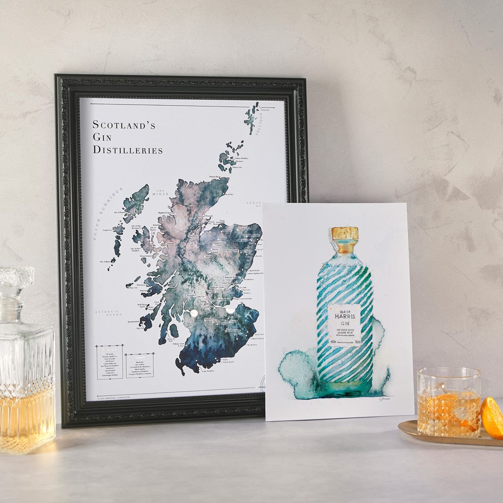 EJayDesign Textured Green/Blue Scotland's Gin Distillery Map