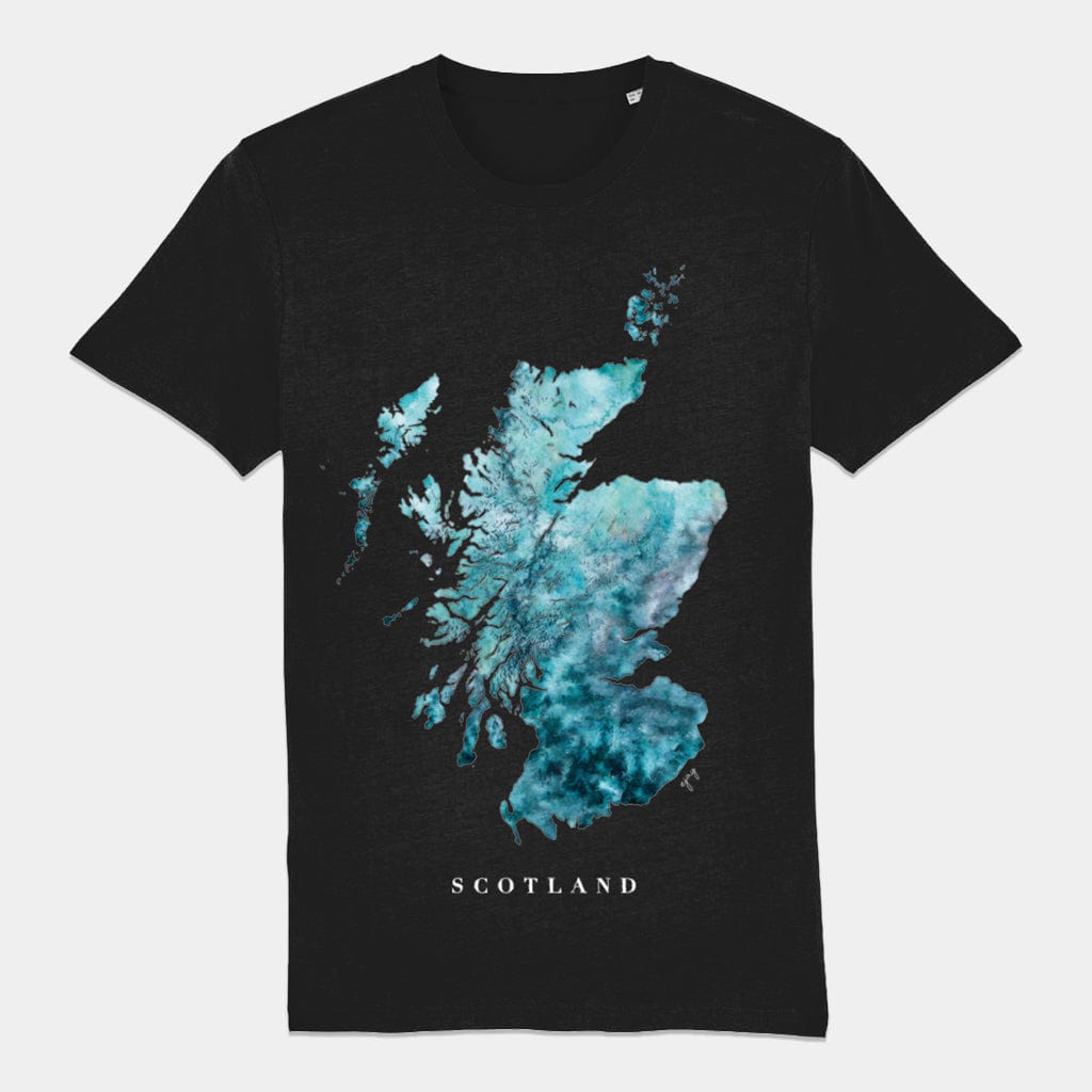 EJayDesign S / Black / Turquoise Scotland Unisex T-Shirt Watercolour Map