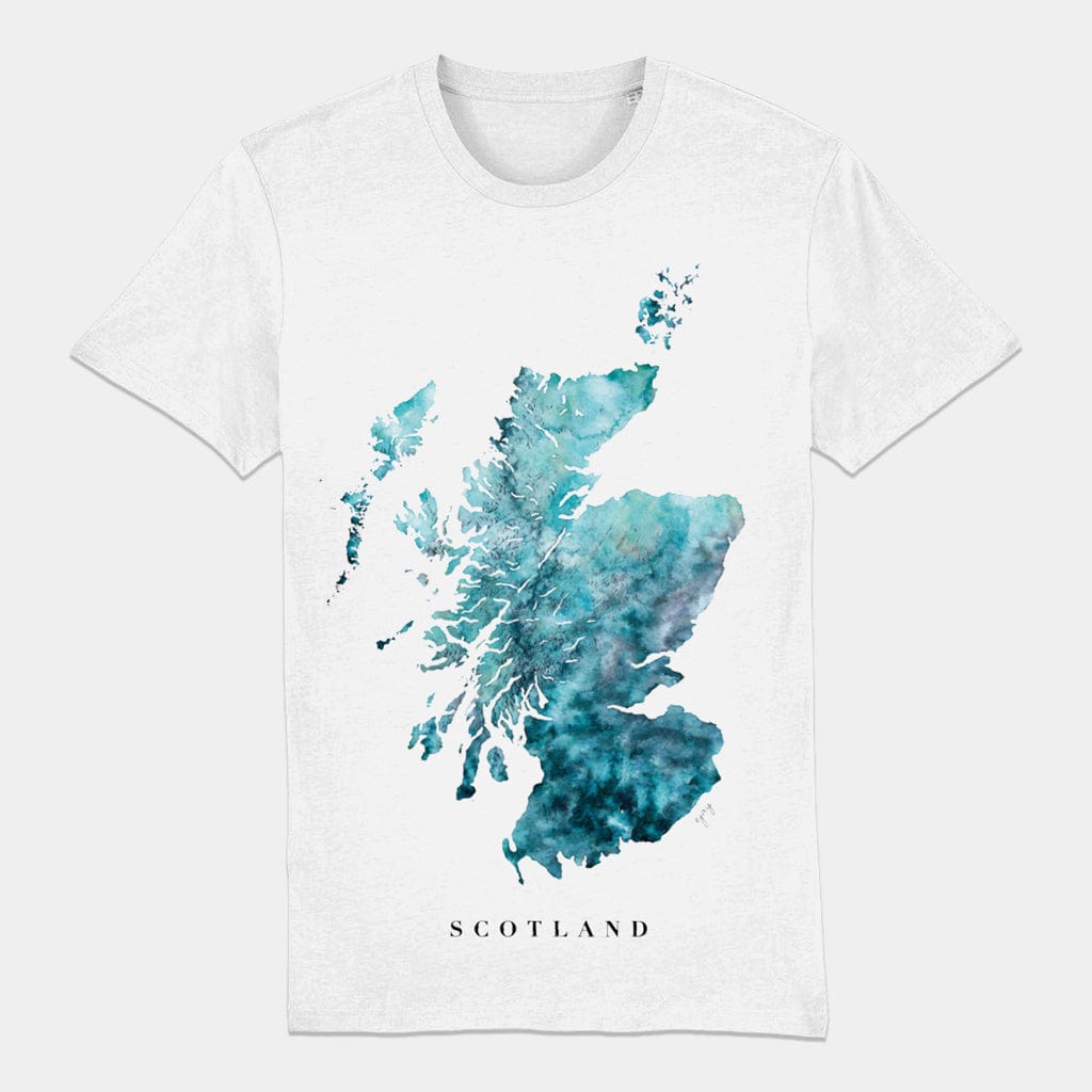 EJayDesign S / White / Turquoise Scotland Unisex T-Shirt Watercolour Map