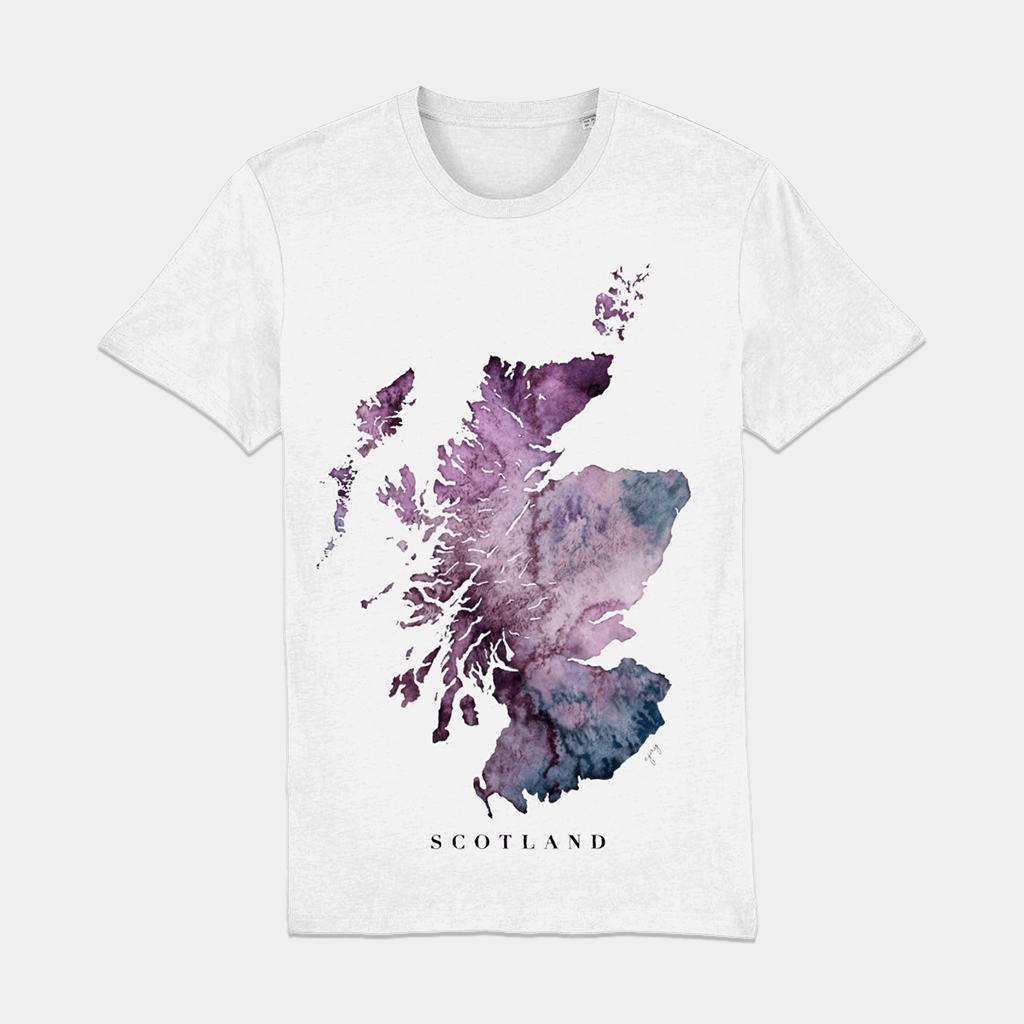 EJayDesign S / White / Purple Scotland Unisex T-Shirt Watercolour Map