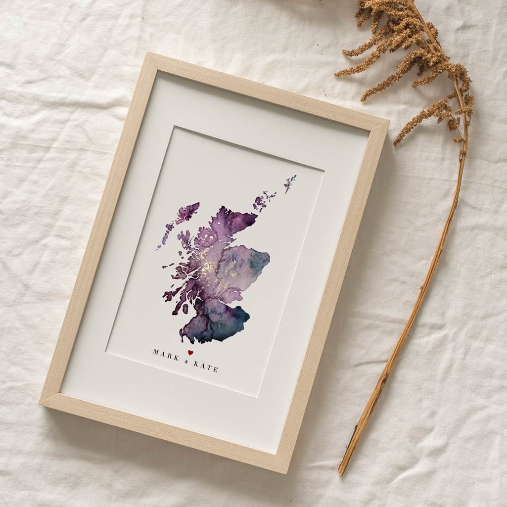 EJayDesign Scottish Prints A3 Unframed Giclée on Paper / Purple Scottish Munro's Personalised Golden Map