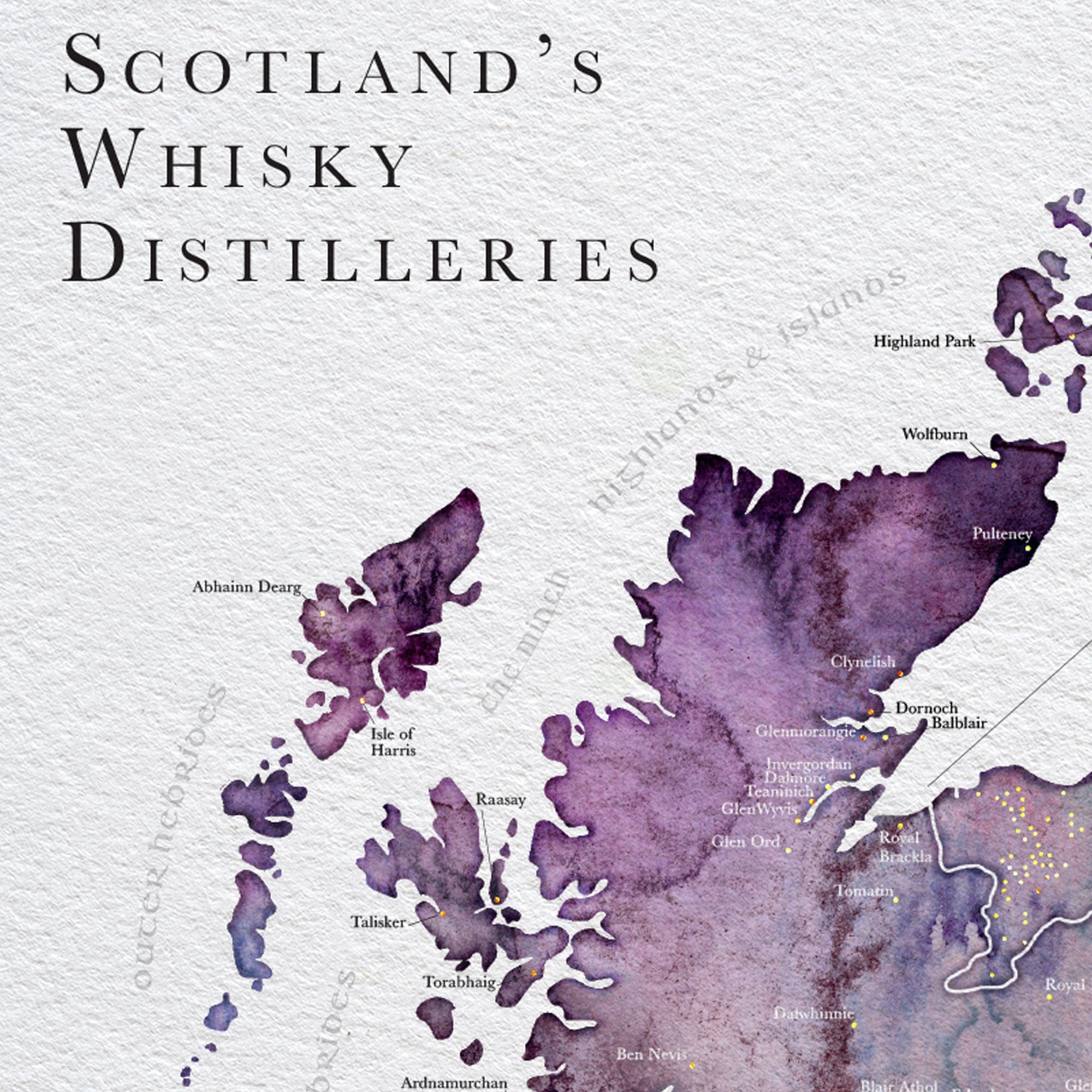 EJayDesign Scottish Whisky Distillery Gold Map