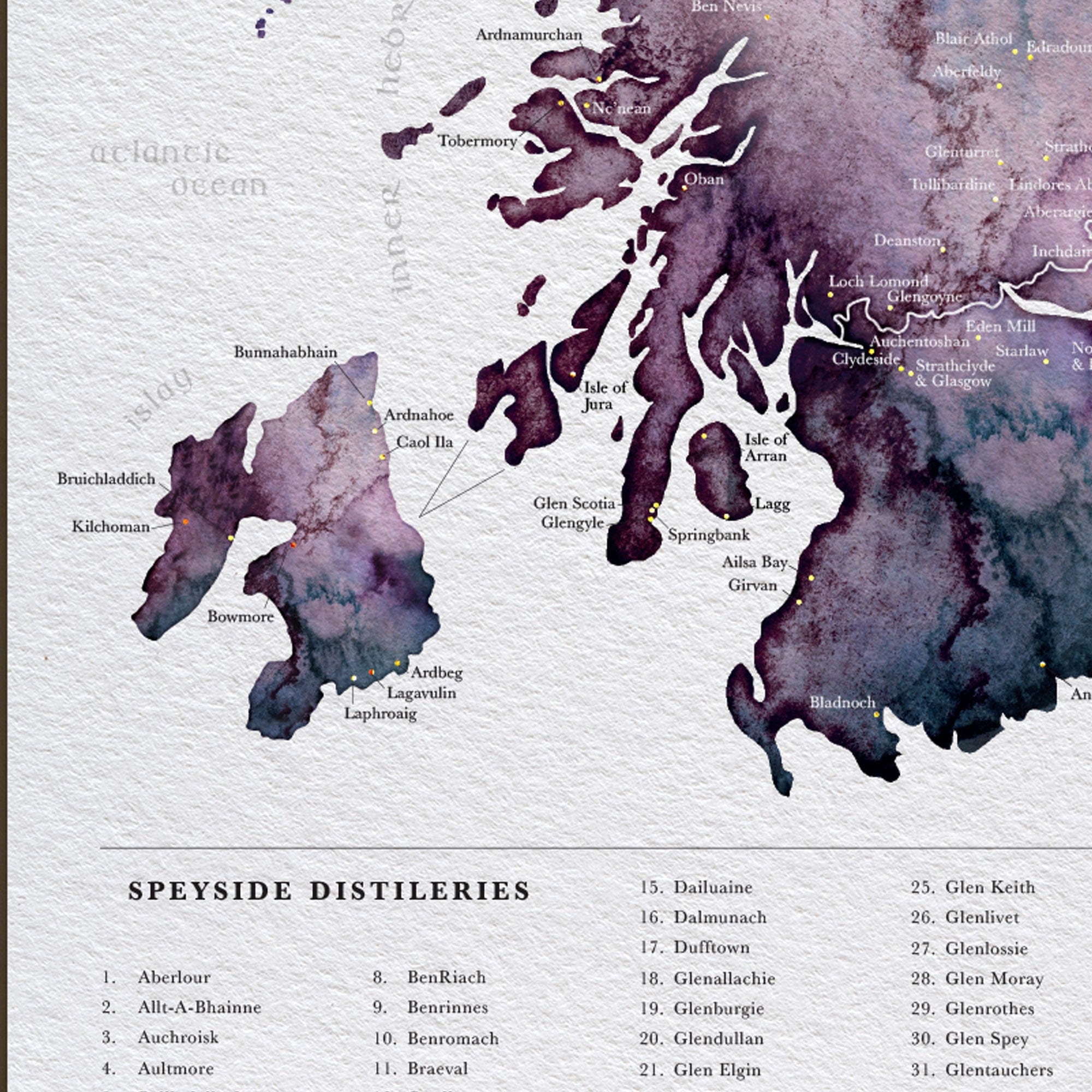 EJayDesign Scottish Whisky Distillery Gold Map