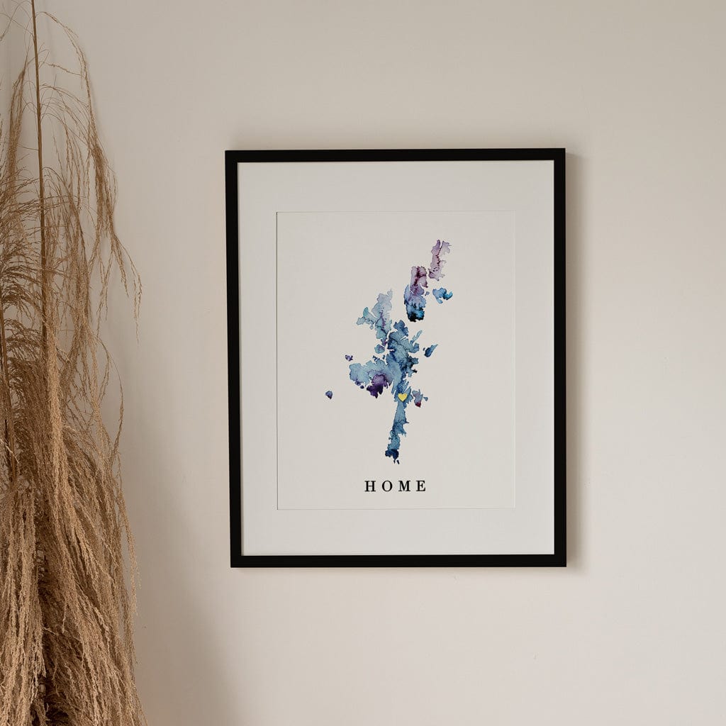 EJayDesign Scottish Prints Shetland Isles Watercolour Map Gold Print