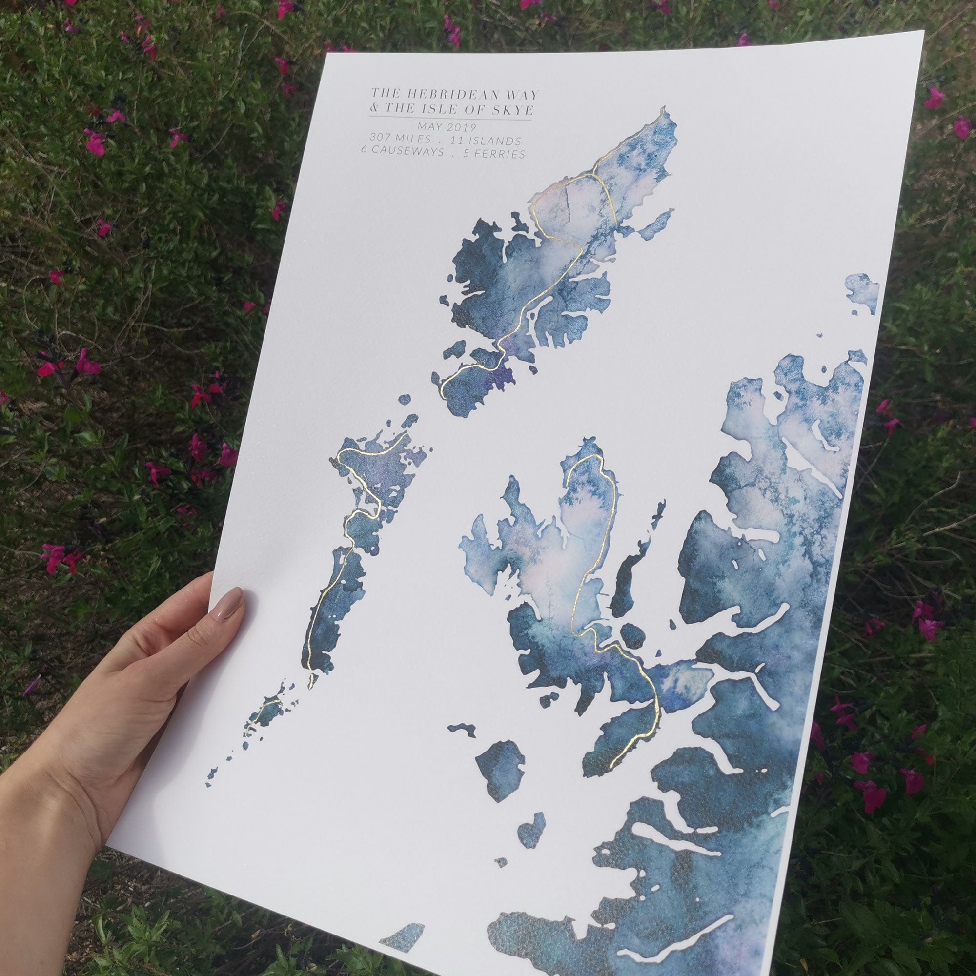 EJayDesign Scottish Prints Skye & Outer Hebrides Watercolour Map