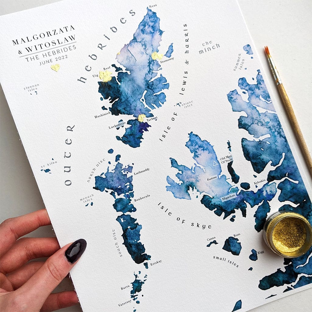EJayDesign Scottish Prints Skye & Outer Hebrides Watercolour Map