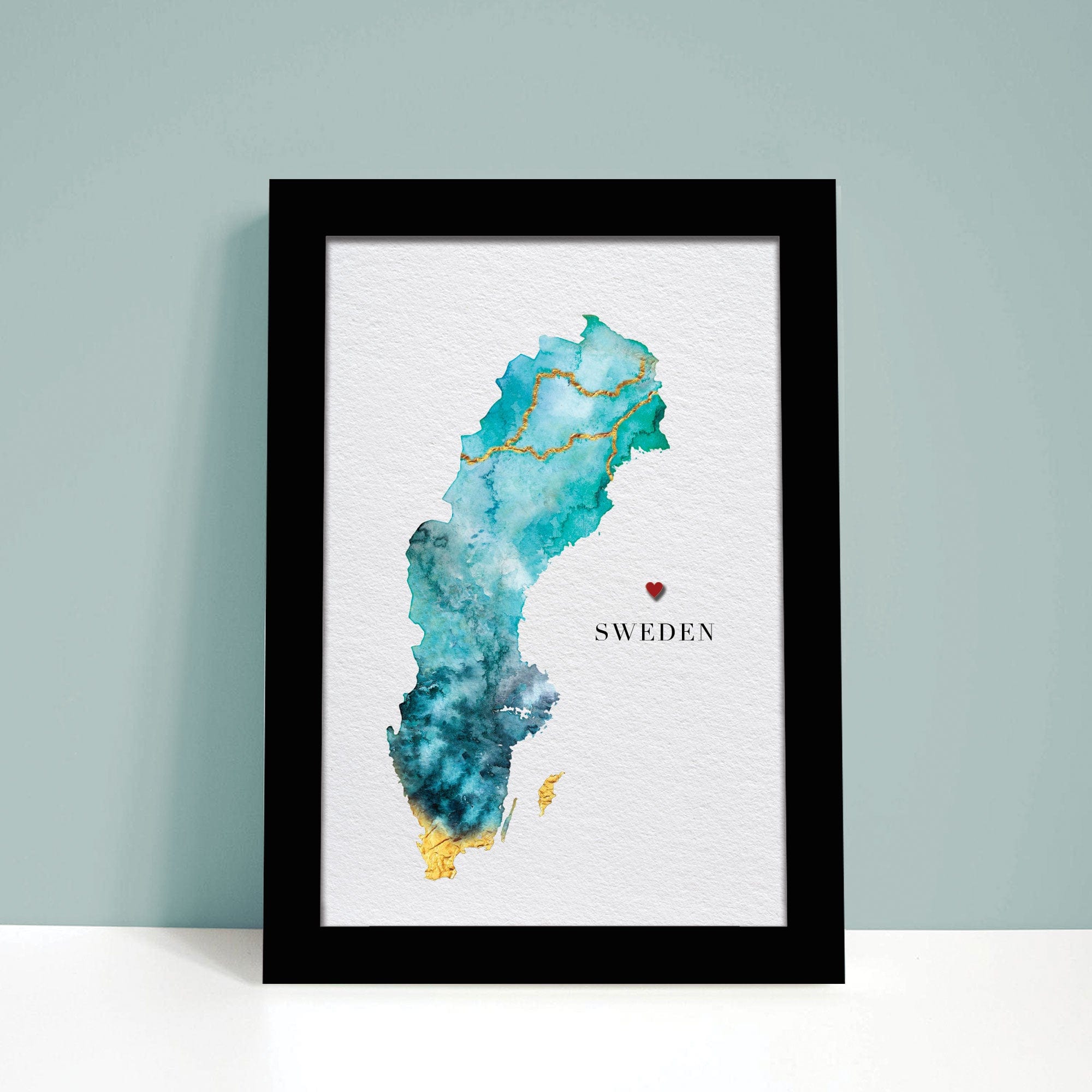 EJayDesign Countries Other Sweden Watercolour Gold Map