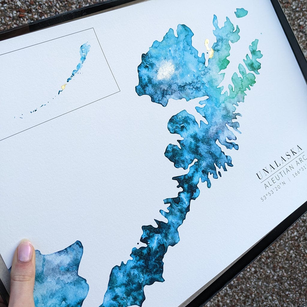 EJayDesign Countries Other Unalaska Watercolour Map Personalised