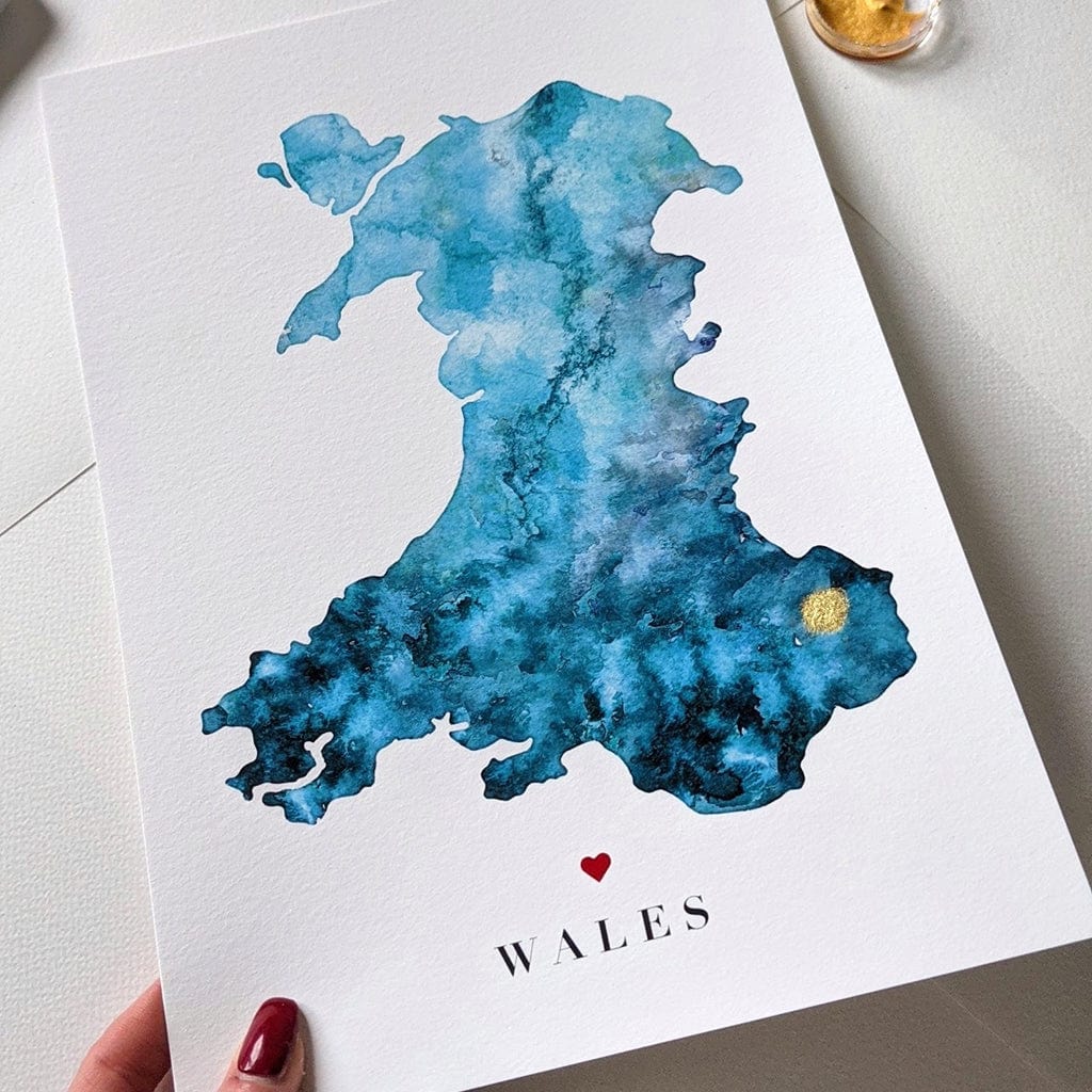 EJayDesign Countries Other Wales Gold Watercolour Map