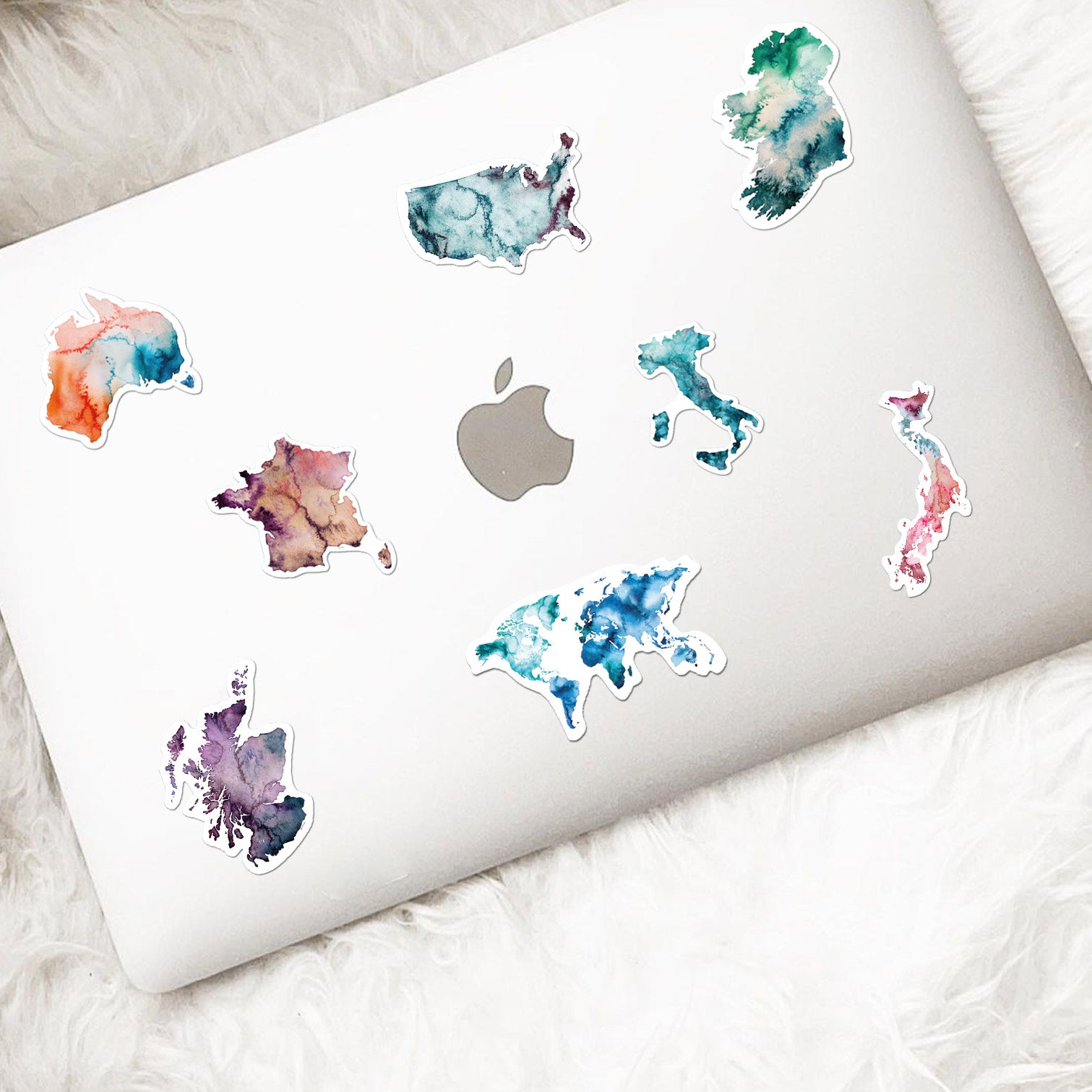 laptop stickers watercolour maps