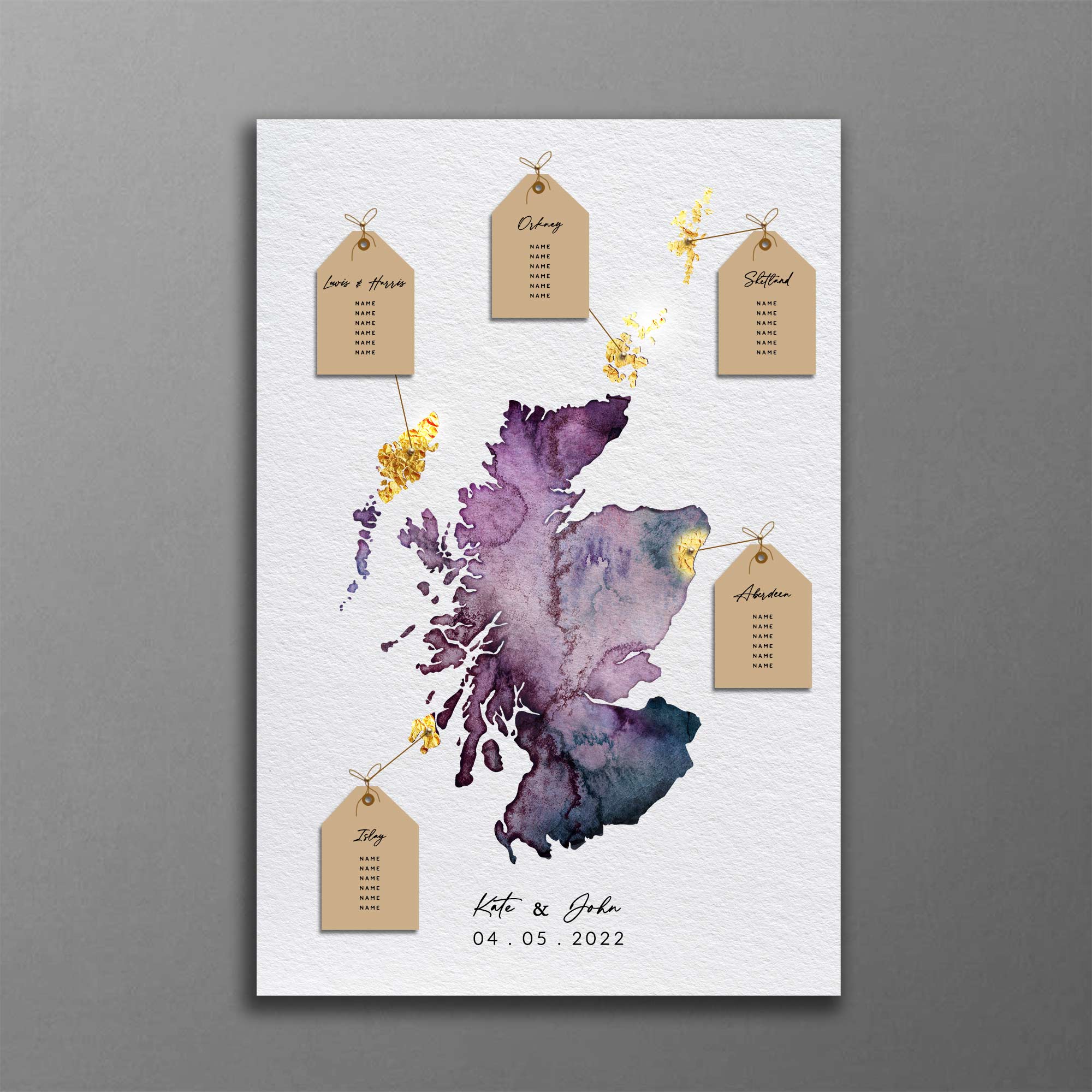 EJayDesign Watercolour Map Wedding Table Planner