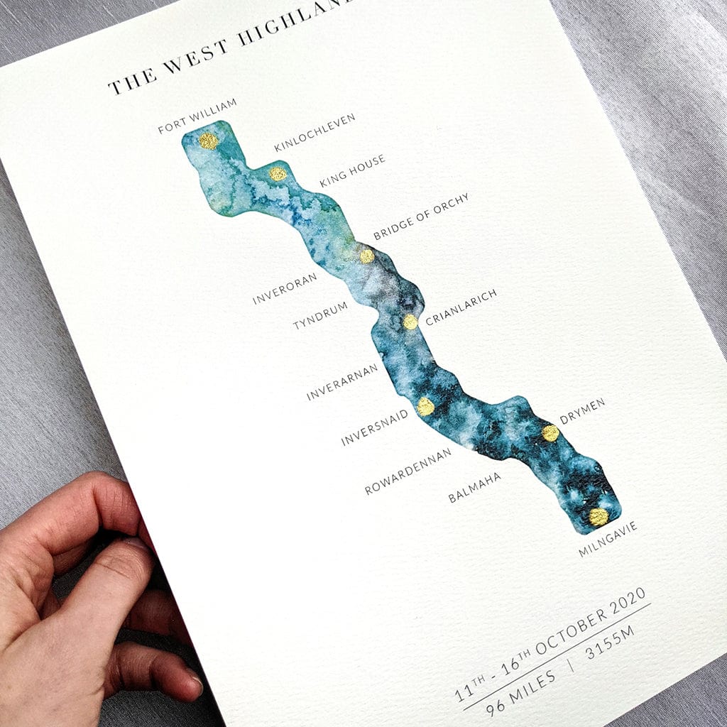 EJayDesign Scottish Prints West Highland Way Trail Gold Personalised Map Print